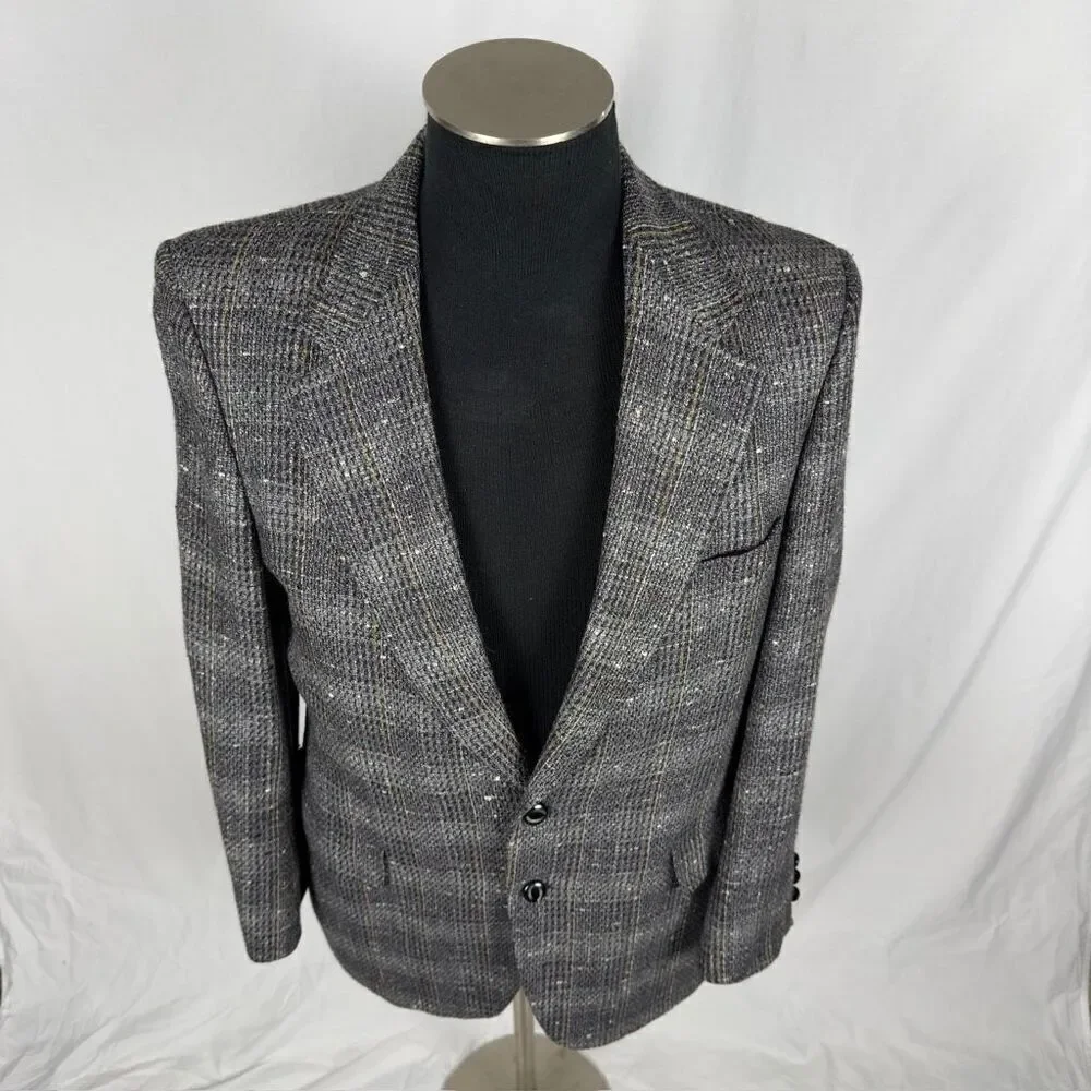 Vintage Ratner Beverly Hills Plaid Heathered Silk Sports Coat -‎ Mens XL